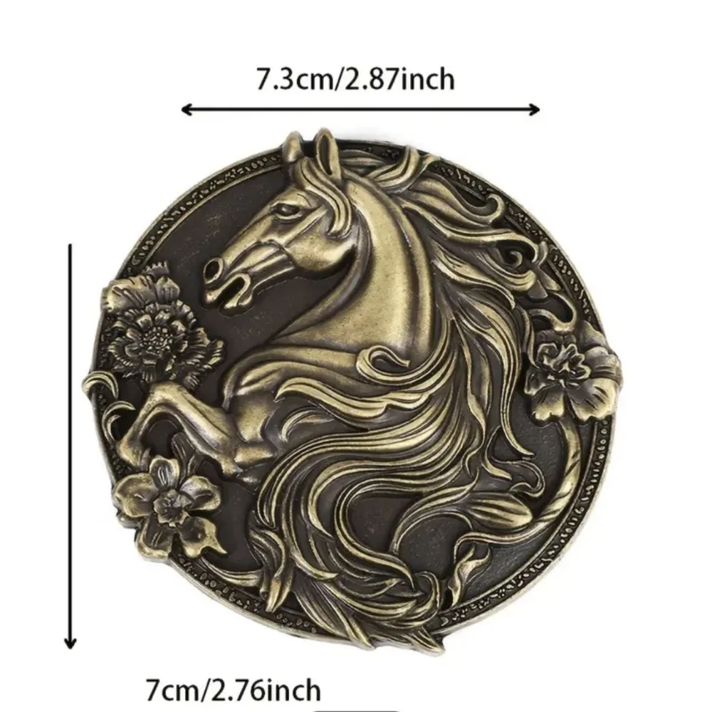 Western Horse Belt Buckle Antique Silver Tone Floral Equestrian Design, T3MISB5A